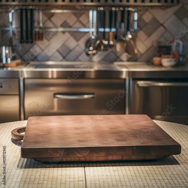 Fototapeta empty rectangular wooden cutting kitchen board on table