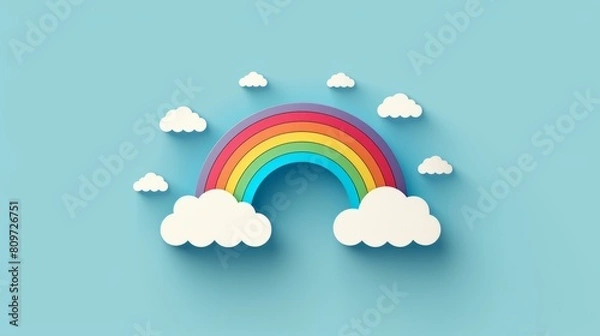 Fototapeta Illustrator vector flat style rainbow with clouds.