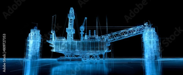 Obraz 3D rendering , Blue screen Oil rig constructtion plant on black background