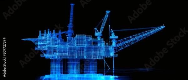 Obraz 3D rendering , Blue screen Oil rig constructtion plant on black background