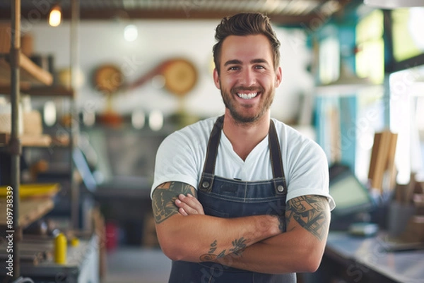 Fototapeta Smiling chef in modern kitchen