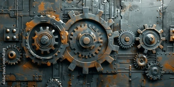 Fototapeta Abstract industrial background with gears and cogs.