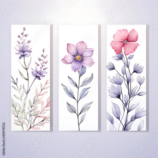 Fototapeta set of flower illustrations. Spring and summer backgrounds. Flowers, leaves , branches . Watercolor background, pastel colors.