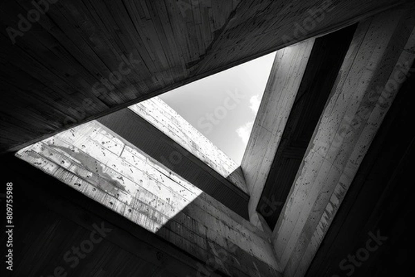 Fototapeta A black and white photo of a building with a triangle shape