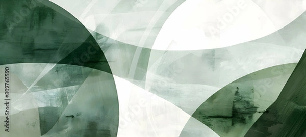 Fototapeta Abstract geometric wallpaper with fluid lines in a tranquil blend of forest green and soft white