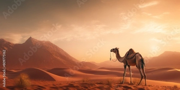 Obraz Camel in the desert at sunset.