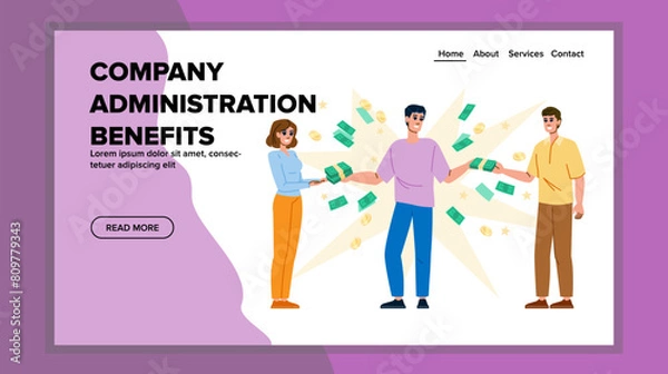 Fototapeta organization company administration benefits vector. communication collaboration, innovation cost, saving flexibility organization company administration benefits web flat cartoon illustration