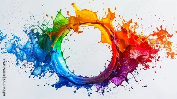 Fototapeta An array of vivid paint splashes arranged in a circular fashion