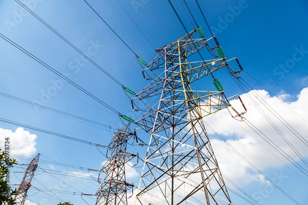 Obraz high voltage post.High-voltage tower sky background.