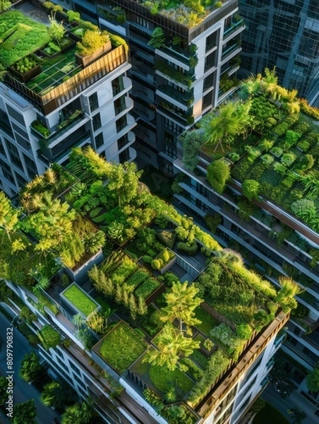 Fototapeta Vibrant Rooftop Oases Transforming the Urban Landscape for a Greener,Sustainable Future