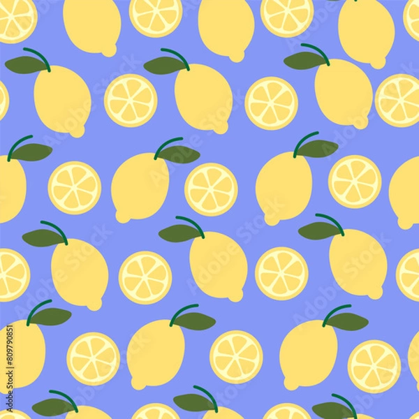 Fototapeta color isolated seamless pattern citrus fruits lemon in flat shape style in vector. template for backdrop textile wallpaper wrapping background print decor design