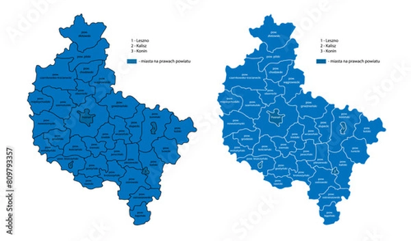 Obraz Mapa powiatów wielkopolski 