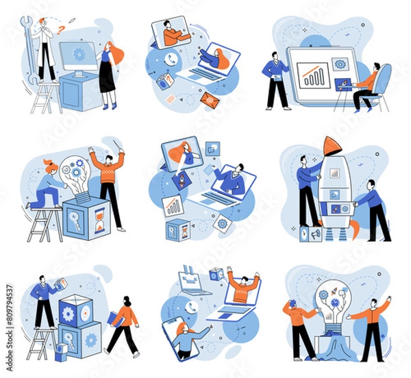 Fototapeta Team idea vector illustration. Collaboration is vital for achieving success through innovative strategies and cohesive teamwork A well crafted business strategy provides direction for innovation