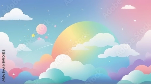 Fototapeta Rainbow Clouds Pastel Art . Kawaii Design Suitable for Background