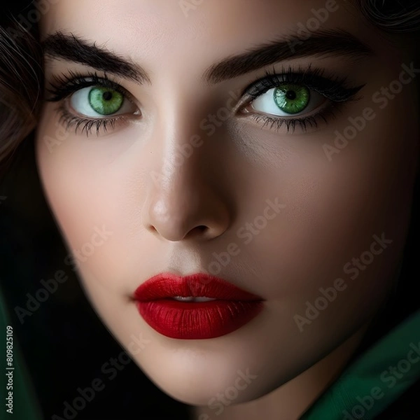 Obraz monochromatic close up fashion portrait with vibrant lips and eyes
