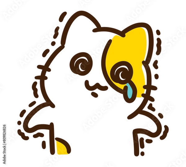 Obraz 震えながら涙ぐむかわいいねこのキャラクターのコミカルなイラスト