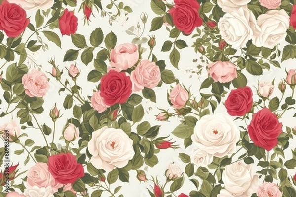 Obraz Timeless Elegance A Repeating Pattern of Roses and Ivy Leaves