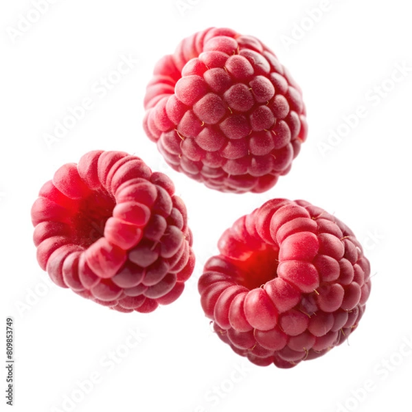 Obraz Falling 3 raspberries on transparent background