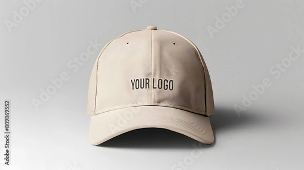 Fototapeta A realistic mockup image of a baseball cap in neutral color, perfect for adding custom branding or logo