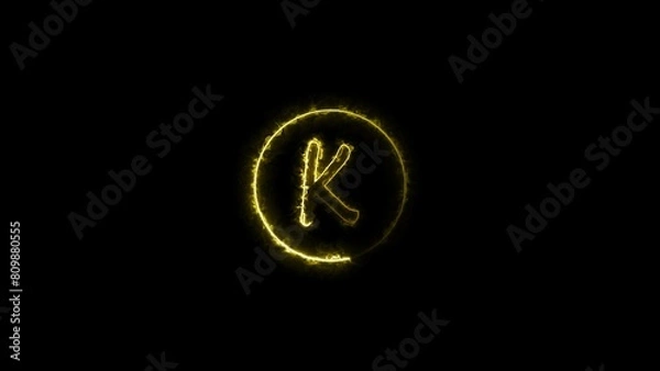 Fototapeta Abstract neon alphabet and neon circle icon illustration on black background.