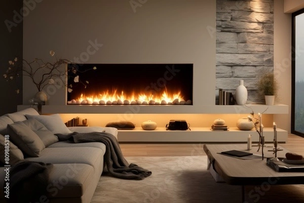 Fototapeta Tasteful Stylish room interior. Carpet floor sofa. Generate AI