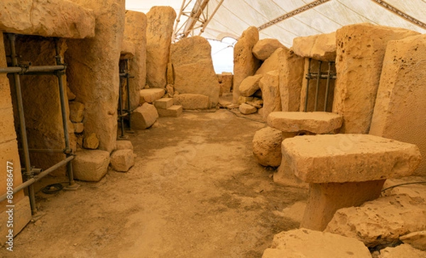 Obraz Hagar Qim megalithic temple complex, on the southern coast of the Mediterranean island of Malta