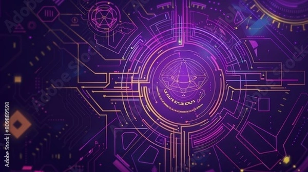 Fototapeta Intricate Purple Circuit Design, Perfect for Technological Innovation Presentations