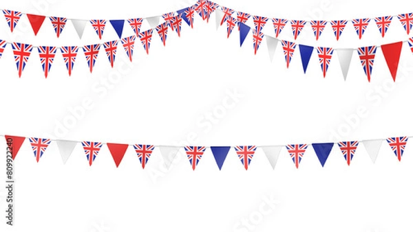 Obraz United Kingdom realistic illustration party flags 4 strings_British triangles festive roof decoration_England props on transparent background style A