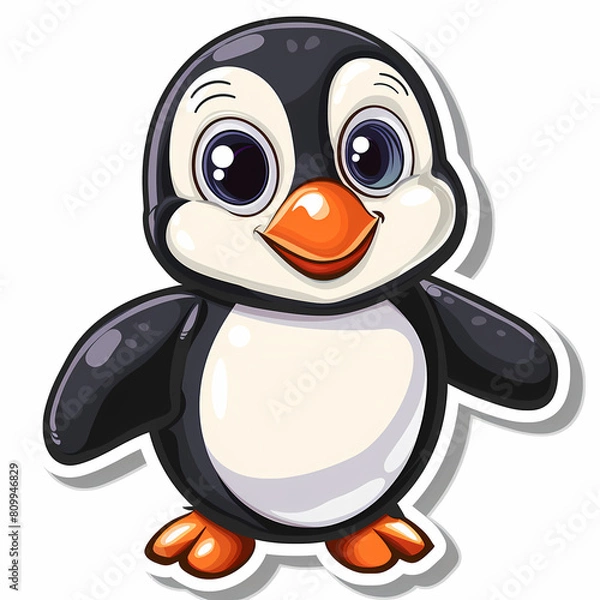 Fototapeta Cute penguin catoon on a White Canvas Sticker,vector image