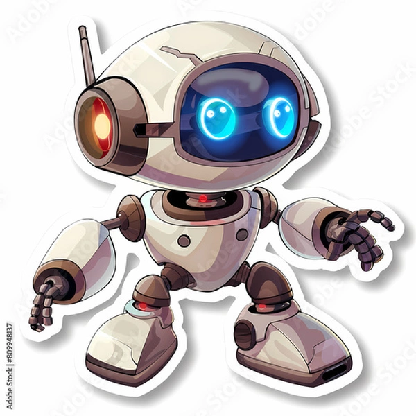 Fototapeta Cute robot on a White Canvas Sticker,vector image