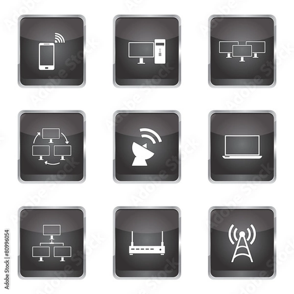 Fototapeta Telecom Communication Square Vector Black Button Icon Design Set