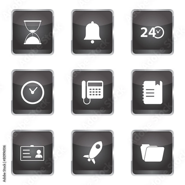 Fototapeta Time Duration Square Vector Black Button Icon Design Set