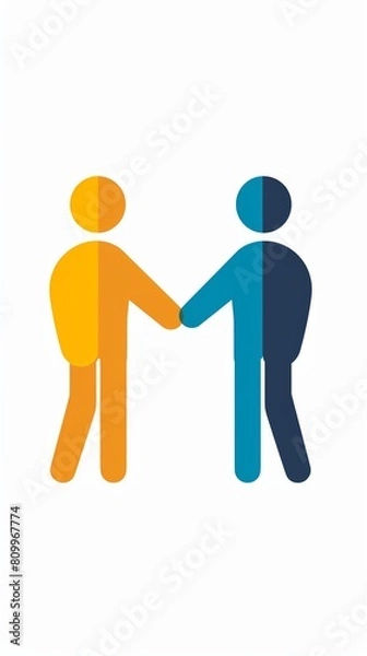 Fototapeta A simple icon showing a human figure shaking hands with another, illustrating partnerships and networking in the business world