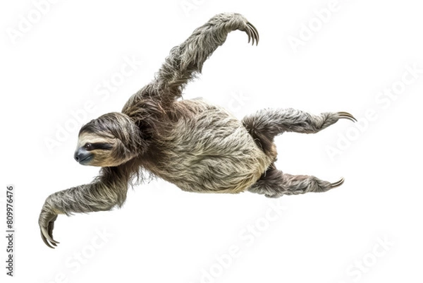 Fototapeta Three-Toed Sloth Isolated on White Background for Nature and Wildlife Enthusiasts