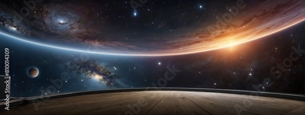 Obraz 360 degree equirectangular projection space background with nebula and stars, environment map. HDRI spherical panorama