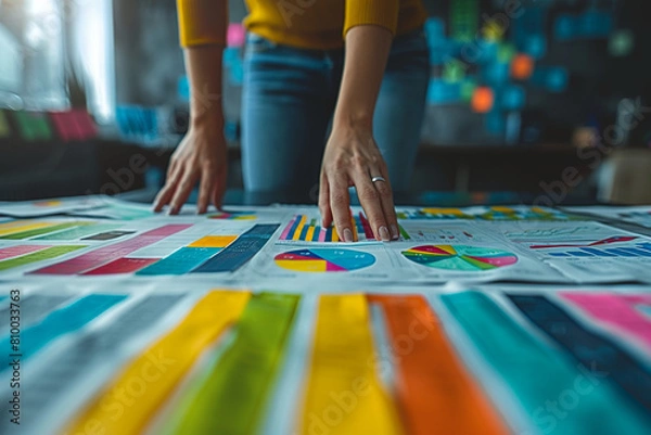 Fototapeta Businessmen and businesswomen engaged in a strategy session, analyzing market dynamics and competitive positioning to inform decision-making and drive growth.