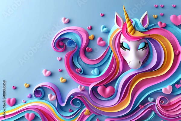 Fototapeta abstract colorful background with unicorn illustration in 3D