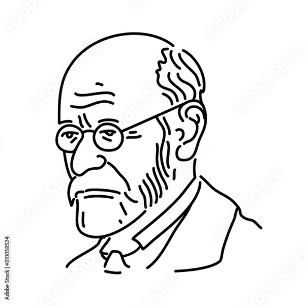 Fototapeta Sigmund Freud - the father of psychoanalysis, portrait. Ego, superego, libido, sexuality. Vector linear illustration