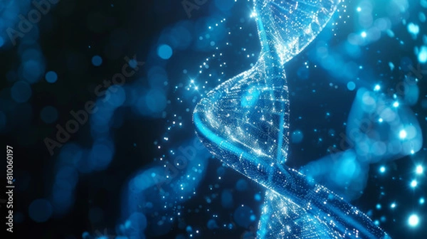 Fototapeta A blue DNA strand with a lot of sparkles