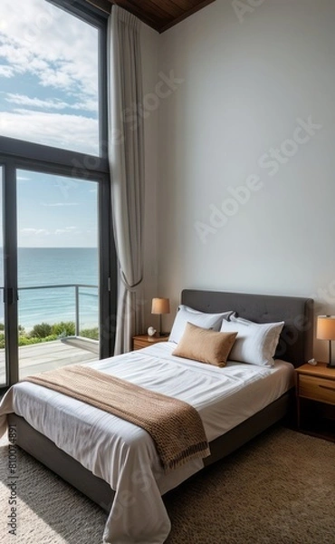 Fototapeta Relaxing Seaside Bedroom with Ocean View