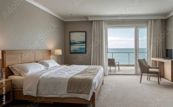 Fototapeta Relaxing Seaside Bedroom with Ocean View