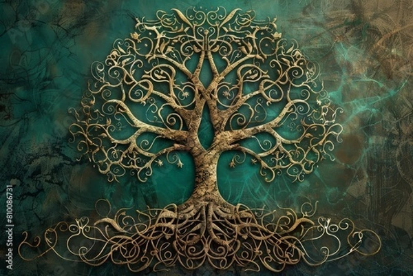 Fototapeta Mystical tree of life with intricate branches and swirling roots, perfect for spiritual-themed designs