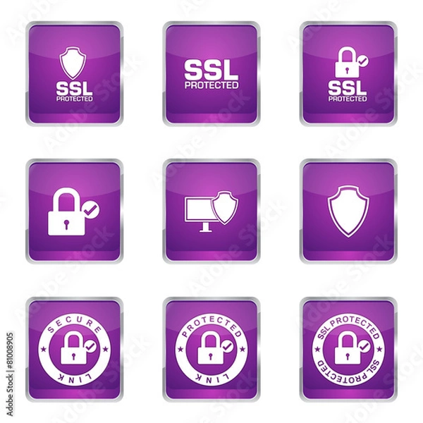 Obraz Protection Web Internet Square Vector Violet Icon Design Set