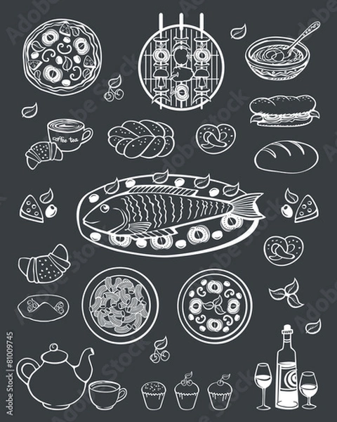 Fototapeta Set of elements for restaurant menu, cafe, pizzeria.