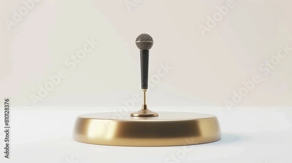 Fototapeta Isolated podium and microphone in a white environment, presented in a 3D illustration format, suitable for various speaking engagements.