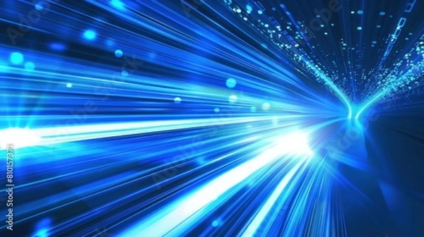 Obraz blue light curve line movement, abstract fast moving light neon, digital futuristic internet data speed background concept