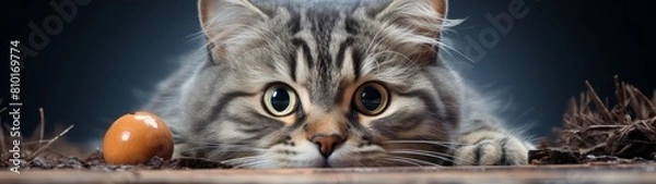 Fototapeta curious cat peeking out from behind leaves