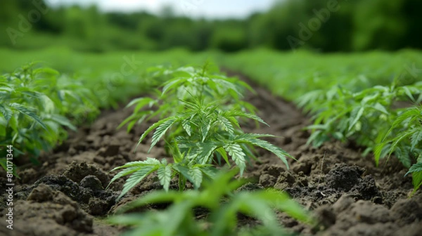 Obraz A field of cannabis plants ready for harves