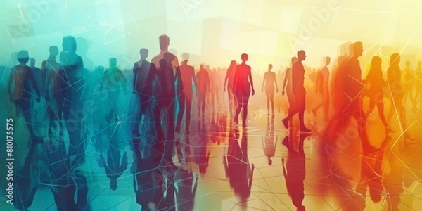 Obraz Silhouettes of business people on abstract background. Teamwork concept.