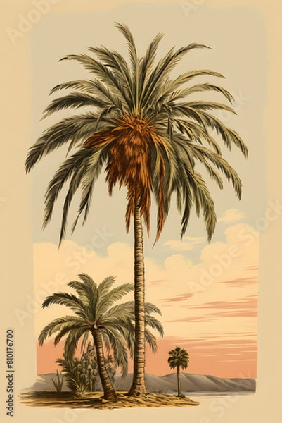 Fototapeta Vintage illustration of a palm tree, nice palm tree vintage illustration